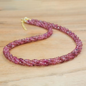 Pink Tourmaline Gemstone Beads Twist Necklace, Natural Tourmaline Beaded Necklace, Pink Tourmaline Necklace, Handmade Necklace, Gift for Her