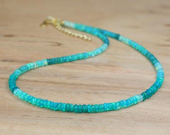 Green Opal Shaded Beads Necklace, Fire Green Opal Smooth Beads Necklace, Genuine Opal Dainty Necklace, Minimalist Necklace, Gift for Mom