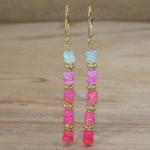 Fire Pink Opal Beaded Earring, Multifire Opal Beads Cluster Earrings, Opal Dangle and Drop Earrings, Minimalist Earrings for Women