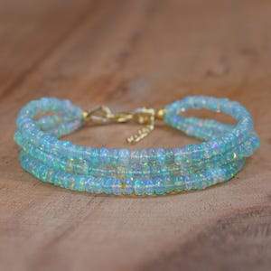 Paraiba Opal Gemstone Beads Three Strand Bracelet, Natural Ethiopian Opal Gemstone Bracelet, Opal Birthstone Bracelet, Handmade Jewelry