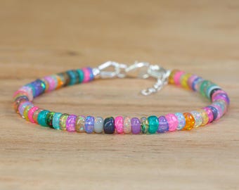Multi Opal Shaded Beads Bracelet, Genuine Opal Gemstone Beaded Bracelet, Dainty Minimalist Opal Bracelet, Delicate Bracelet, Gift for Her