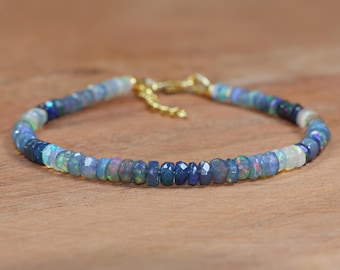 Ethiopian Opal Bracelet, Faceted Gemstone, 18K Gold Filled, October Birthstone