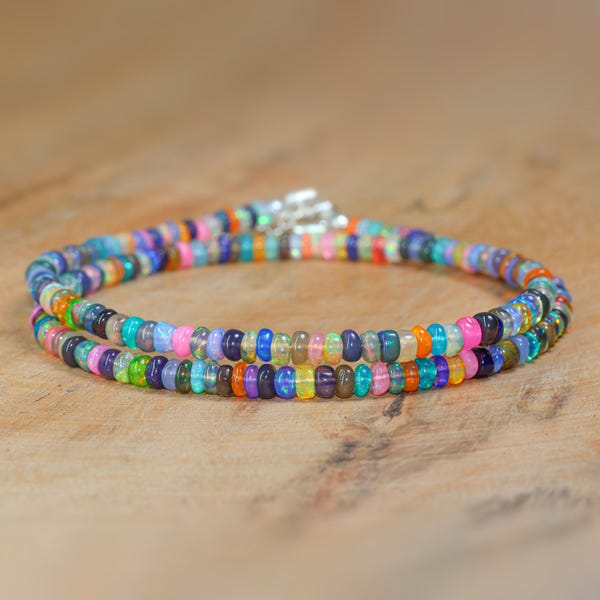 Ethiopian Multi Opal Beads Dainty Necklace, Genuine Multifire Opal Beaded Necklace, Birthstone Necklace for Women, Delicate Gift for Her