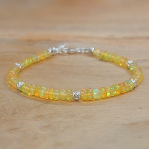 Yellow Opal Smooth Beads Dainty Bracelet, AAA Ethiopian Opal Gemstone Jewelry, Fire Opal Bracelet, October Birthstone Jewelry, Gift for Her