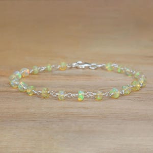 Yellow Opal Smooth Beads Wire Wrapped Bracelet, AAA Ethiopian Opal Gemstone Jewelry, Fire Opal Bracelet, Handmade Silver Bracelet Gift
