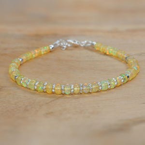 Opal Gemstone Smooth Beads Bracelet, Natural Yellow Opal Beaded Bracelet, Ethiopian Fire Opal Jewelry, October Birthstone, Gift for Her