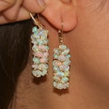 Natural White Opal Gemstone Cluster Earring, Genuine Ethiopian Opal Beaded Earring, Multifire Opal Gemstone Jewelry, Handmade Earring Gift