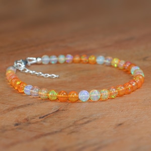Fire Orange Opal Gemstone Round Beads Bracelet, Genuine Ethiopian Opal Beaded Bracelet, Handmade Bracelet, October Birthstone, Gift for Her