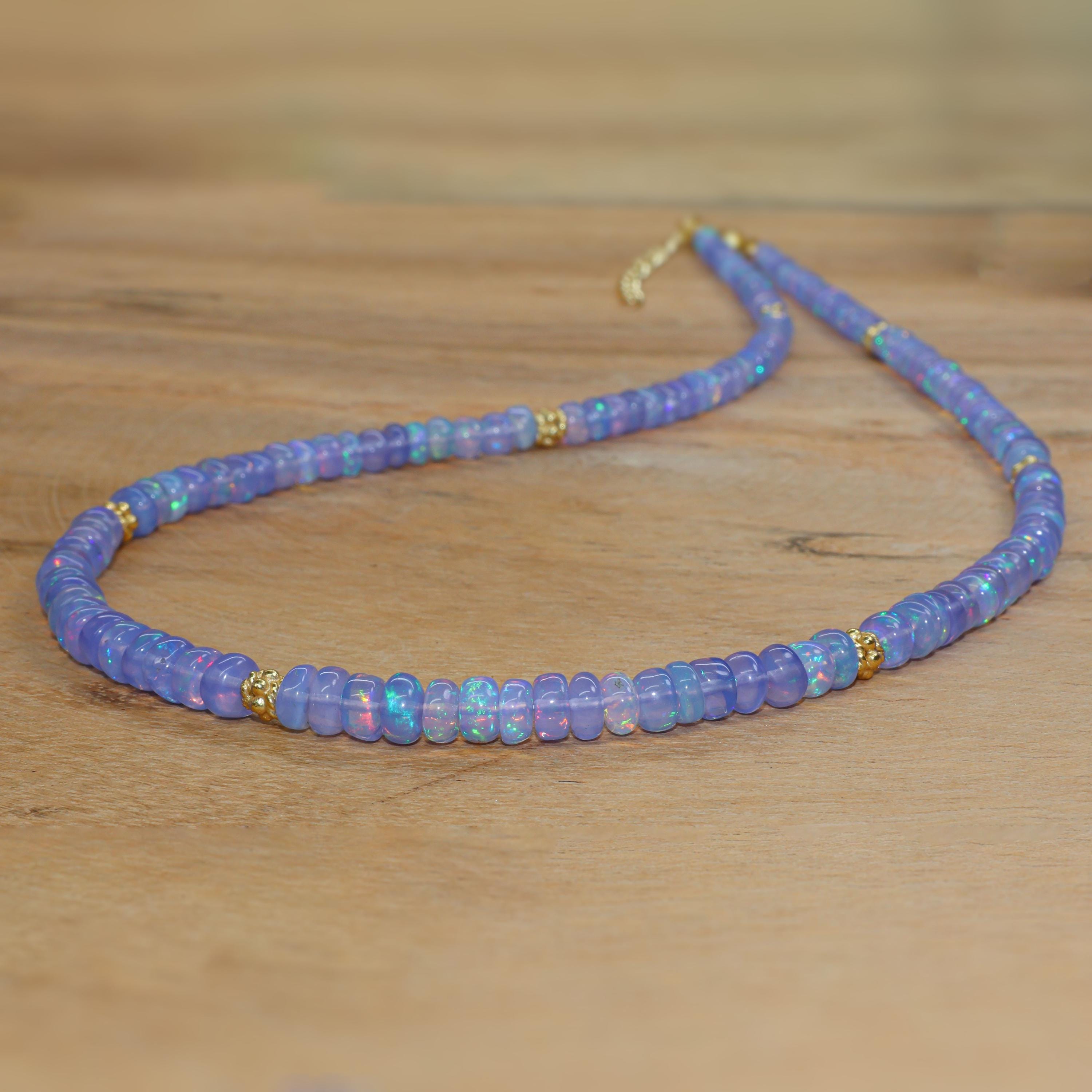 Genuine Ethiopian Opal Beaded Necklace, Natural Opal Beads Dainty Necklace, Opal Birthstone Necklace, Gold Gift for Women, Gift for Mom
