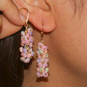 Genuine Pink Opal Beaded Earring, Ethiopian Opal Beads Cluster Earring, Opal Handmade Dangle Earrings for Women, October Birthstone Earring