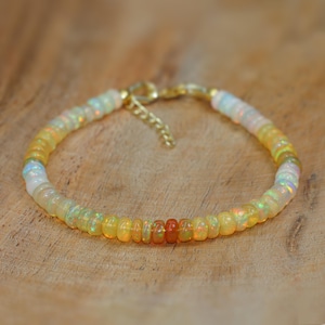 Natural Yellow Shade Opal Beaded Bracelet, Multifire Opal Gemstone Beaded Bracelet, Ethiopian Opal Beads Bracelet, Opal Birthstone Jewelry