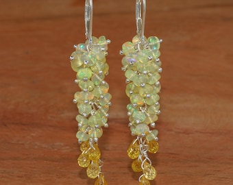 Pendientes colgantes de plata de ley con ópalo amarillo etíope, piedra natal de octubre.