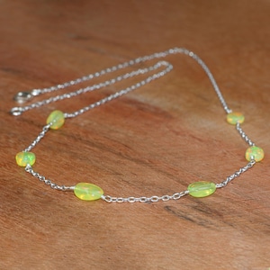 Genuine Yellow Opal Tumble Beads Chain Necklace, Natural Ethiopian Opal Chain Necklace, Opal Handmade Jewelry for Women, Birthstone Gift