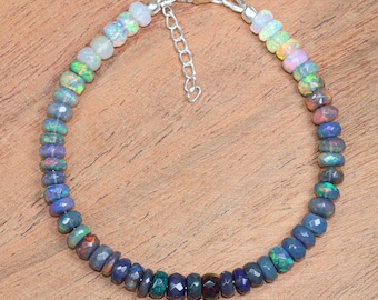 Faceted Black Opal Bracelet, 18K Gold Filled Sterling Silver, October Birthstone