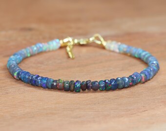 Ethiopian Opal Bracelet, 18K Gold Filled Sterling Silver, October Birthstone