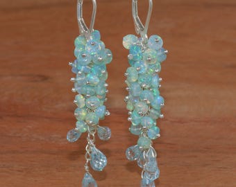 Ethiopian Opal Sterling Silver Cluster Earrings, October Birthstone