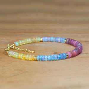 Fire Opal Beads Bracelet, Genuine Opal Gemstone Beaded Bracelet, Colorful Opal Bracelet, Delicate Bracelet, October Birthstone Gift for Her