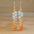 Beautiful Fire Orange Opal Gemstone Cluster Earring, Opal Dangle Earrings for Women, Natural Opal Beaded Earring, Minimalist Opal Earrings