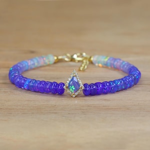 Pulsera con dijes de cuentas sombreadas de ópalo lavanda, pulsera con dijes de corte de cometa de ópalo de fuego, pulsera con cuentas de ópalo, pulsera hecha a mano, regalo para mamá