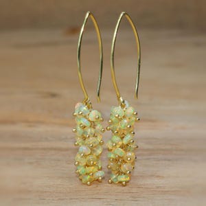 Yellow Opal Cluster Earring, Natural Opal Beads Earring, Fire Opal Dangle Earrings for Women, Ethiopian  Opal Jewelry, Handmade Earrings