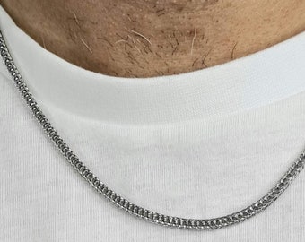 4mm chain. x 50 cm. braided stainless steel, for men and women, modern, silver-plated jewelry, men&#39;s and women&#39;s fashion.