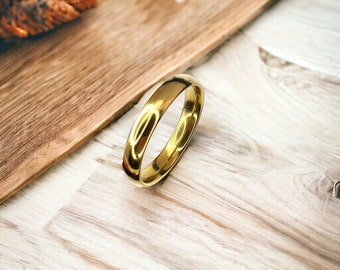 Bague alliance 4mm. doré en acier inoxydable. Personnalisable avec GRAVURE GRATUITE. pour hommes et femmes ou couples.