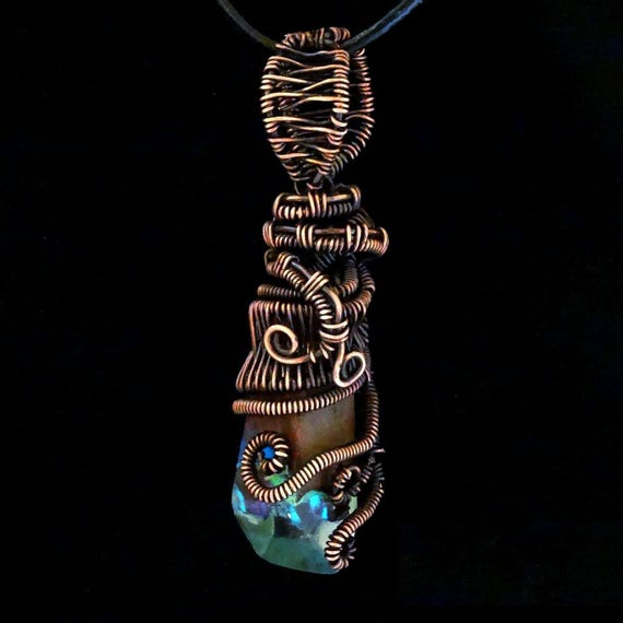 Glowing Steampunk, Wire Wrapping Necklace, Copper Jewelry