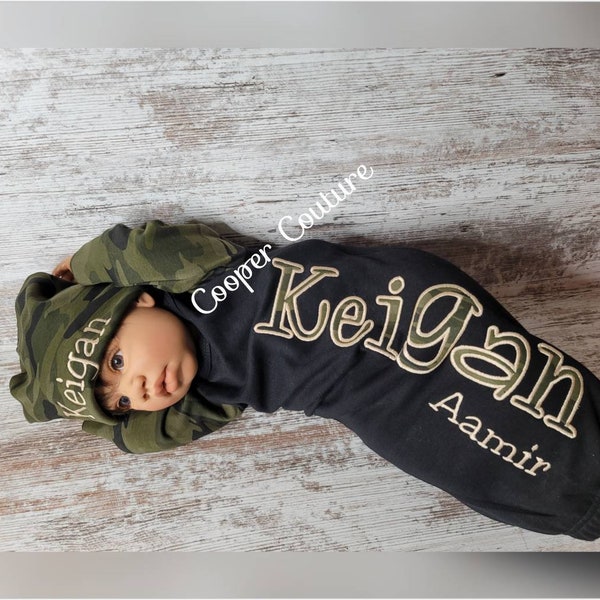 Camouflage Print Coming Home Outfit ~ Infant Gown~ Personalized Name Gown ~ Infant Gift Set ~ Embroidered Sleeper ~ Infant Sleeper ~ Army