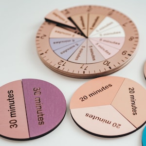 Childrens Learning Time Clock Toys Preschool Toy, Wooden Fraction Clock Puzzle, Kids Toy Montessori Materials Gift, Made in UA