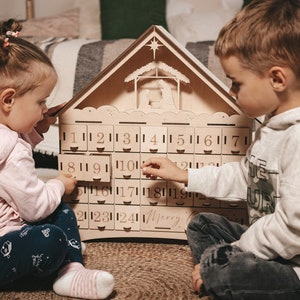 Wooden Christmas Advent Calendar for Kids, Holiday Advent Calendar Gift ...