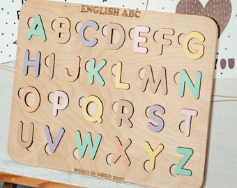 Alphabet puzzle, Nursery decor, Montessori baby toys, Wooden words, wooden alphabet, Gift for Kids, Preschool Learning