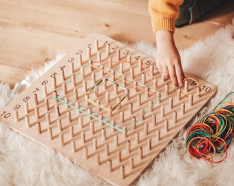 Personalized Wooden Geoboard, Preschool Toy, Learnin  Kindergarten Toy, Montessori Sensory Board, Toddler Gift, 5 Year Old Gift