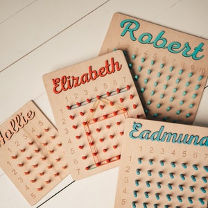 Childrens Learning Time Geoboard Busy Board, Natural Wood Toy Gift, Montessori Preschool Toy 1st Birthday Gift Child Nursery Decor