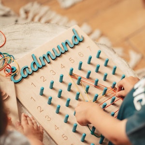 Personalized Preschool Educational Toy Wooden Geoboard, Montessori toys Peg board, Math for Toddlers Boy Gift for kids