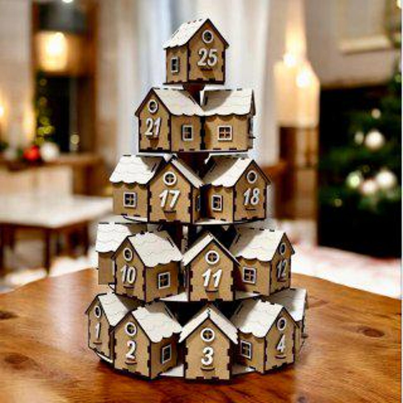 Wooden Christmas House | 24 Day Advent Calendar | Festive Countdown Ornament for Home| Wooden House Ornament | Holiday Decor Gift for Family