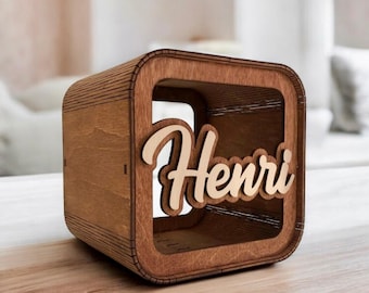 Benutzerdefinierter Name Holz-Sparschwein | Personalisierte Spardose | Kleinkind Geschenk | Babyparty-Andenken | Spardose für Kinder | Babyparty Idee