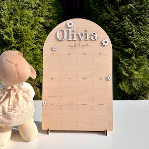 Een jaar fotobord, houten fotobord, mijlpaalbord, bord 1e verjaardag, eerste verjaardag decoraties meisje, 12 maanden fotobanner