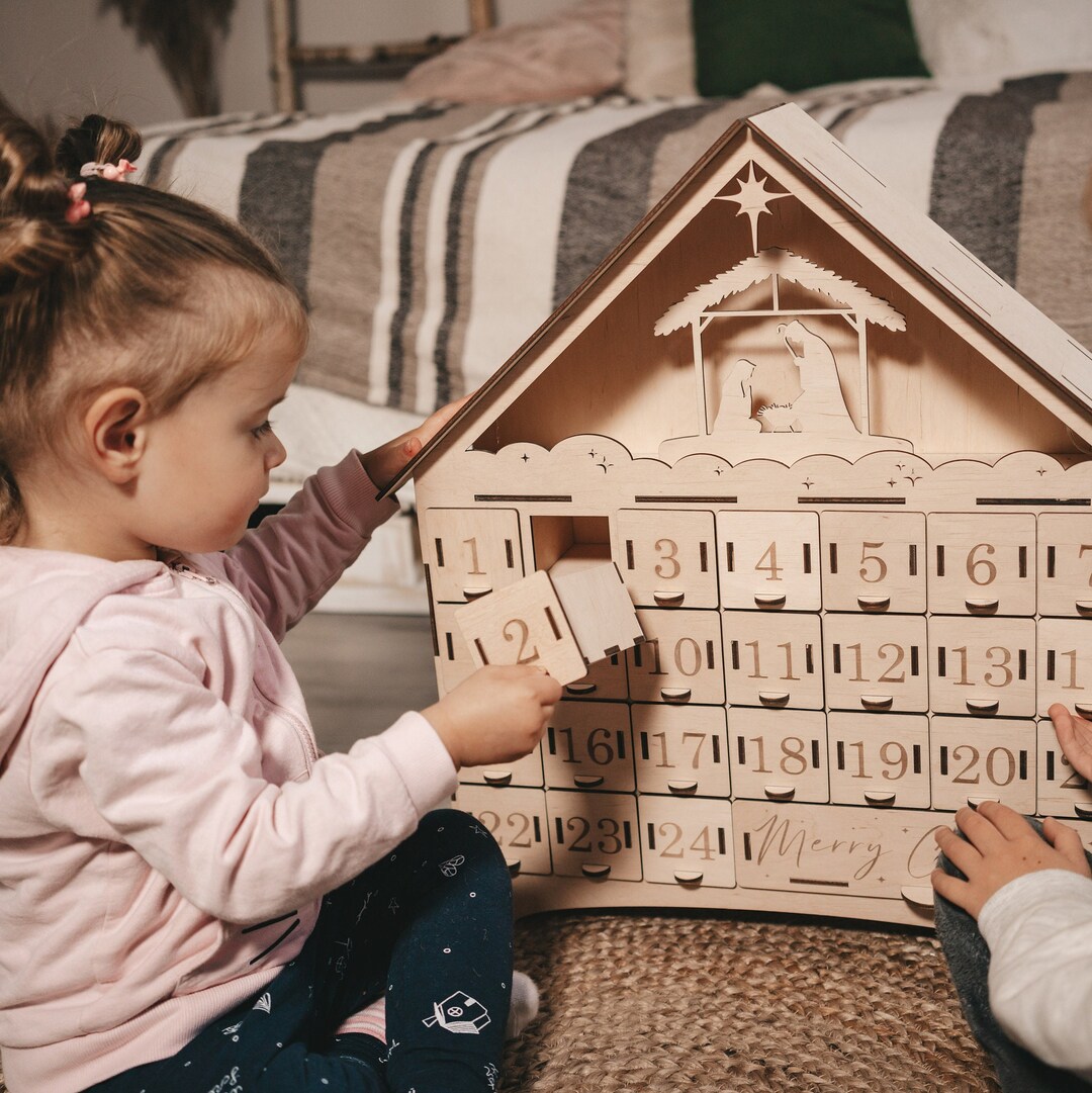 Wooden Christmas Advent Calendar for Kids, Holiday Advent Calendar Gift ...