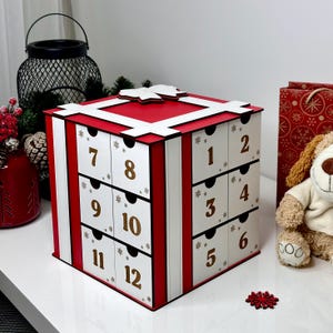 Christmas Advent Calendar, Christmas Holiday Advent with Drawers, Wood Advent Calendar, Christmas Wood Gift Decor, Holiday Countdown Gift