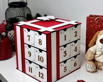 Christmas Advent Calendar, Christmas Holiday Advent with Drawers, Wood Advent Calendar, Christmas Wood Gift Decor, Holiday Countdown Gift