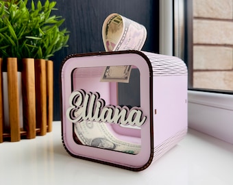 Customized Wooden Coin Bank, Gift For Kids,Baptism Gift,First Piggy Bank Gift, Birthday Gift For Boys or Girls,Valentine's Day Gift For Kids