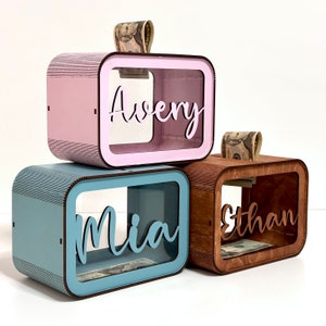 Alcancía con nombre, alcancía de madera, alcancía con iniciales para niños, alcancía personalizada para niños, alcancía con nombre, alcancía de madera