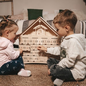 Wooden House Advent Calendar, Calendar, Christmas advent calendar, Light Up Nativity Scene Holiday, Xmas decor, Christmas presents