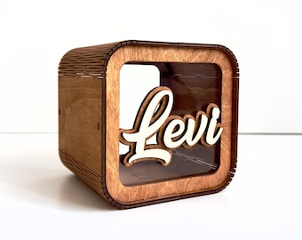 Alcancía para niño, hucha con nombre, regalo personalizado para bebé. Regalos de cumpleaños para niños, decoración de madera para habitación infantil, regalos para bebés.