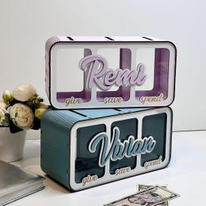 Personalized Piggy Bank: Kids&#39; Wood Save Spend Share Bank