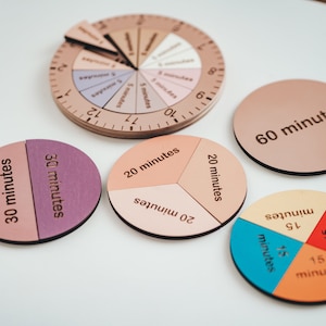 Personalized Childrens Learning Time Clock Toys, Wooden Fraction Clock Puzzle, Montessori Materials, Kids Toy Gift Made in UA