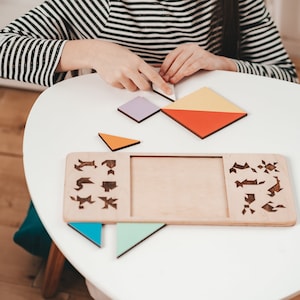 Sensory board, Wooden geometric puzzle toy, Fidget toy, wood mosaic, Peg Board Geometric Shape