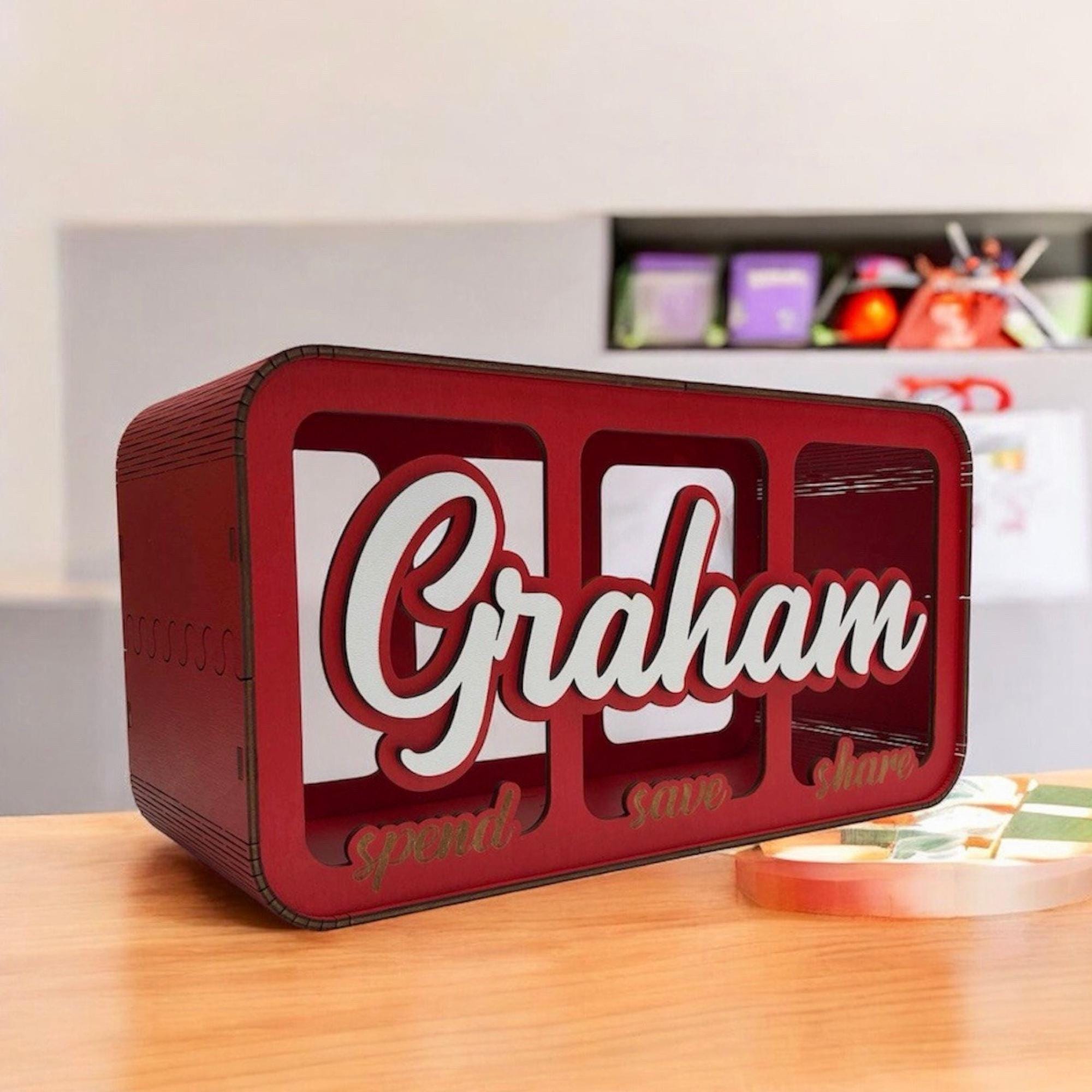 パーソナライズされた木製貯金箱：貯金して共有できるコインボックス - Etsy 日本