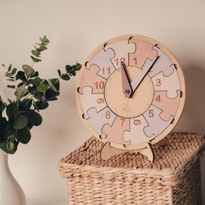 Sensory Clock for Toddlers - Montessori Telling Time Toy with Rotating Wheel of Time, Interactive Montessori Wood Clock