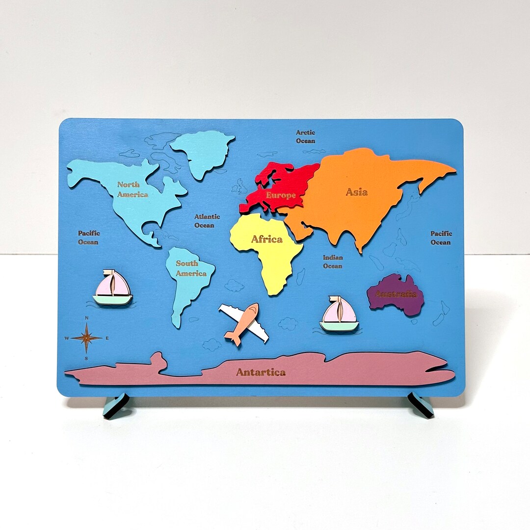 Kids Wooden World Map, Study of Geography, Montessori Toys, Gifts for ...